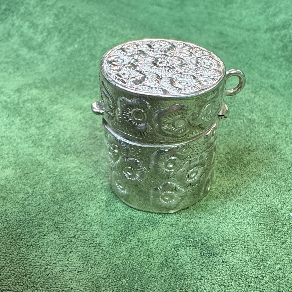 Elegant Sterling Silver Antique Chatelaine Floral Thimble Holder